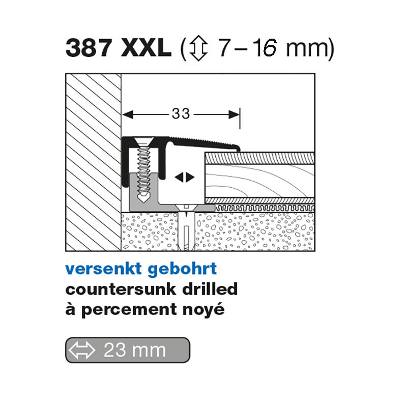 Küberit Abschlussprofil Typ 387 XXL, 7-16 mm, 90 cm, silber (F4)