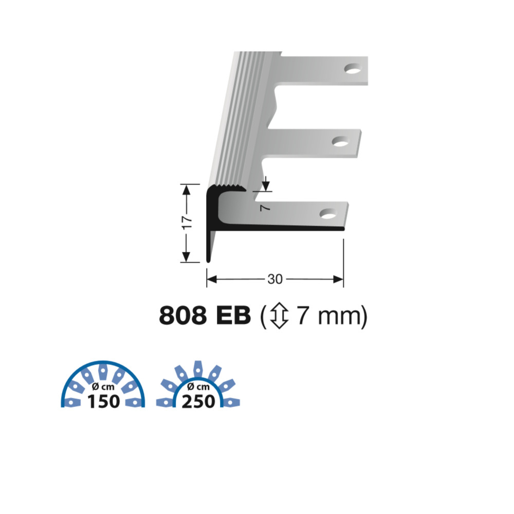 Küberit Alu Treppenkantenprofil Typ 808 EB, 250 cm, edelstahloptik (F2)