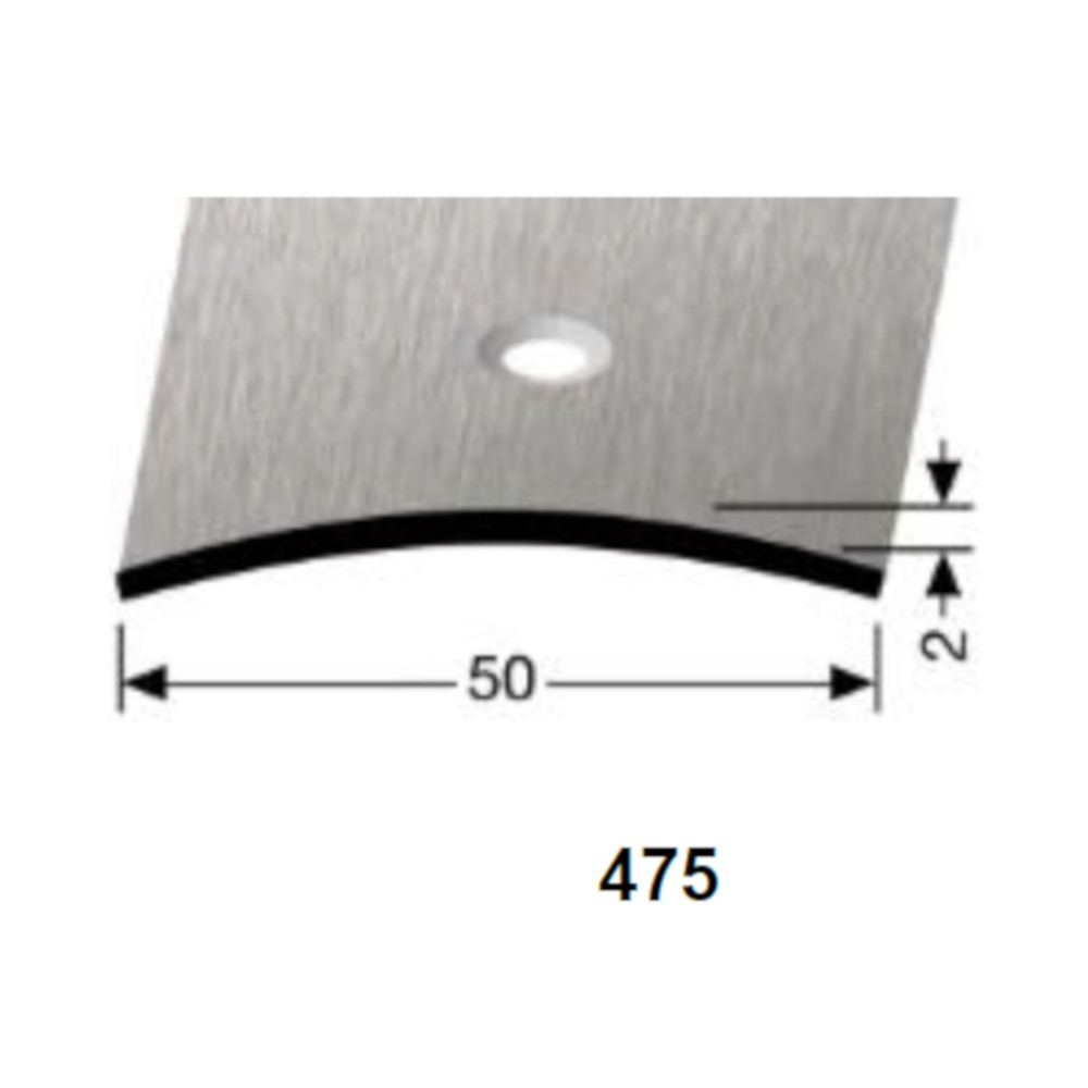 Küberit Übergangsprofil Typ 475, 500 cm, Edelstahl gebürstet (F8G), 2,0 x 50 mm, mittig gebohrt