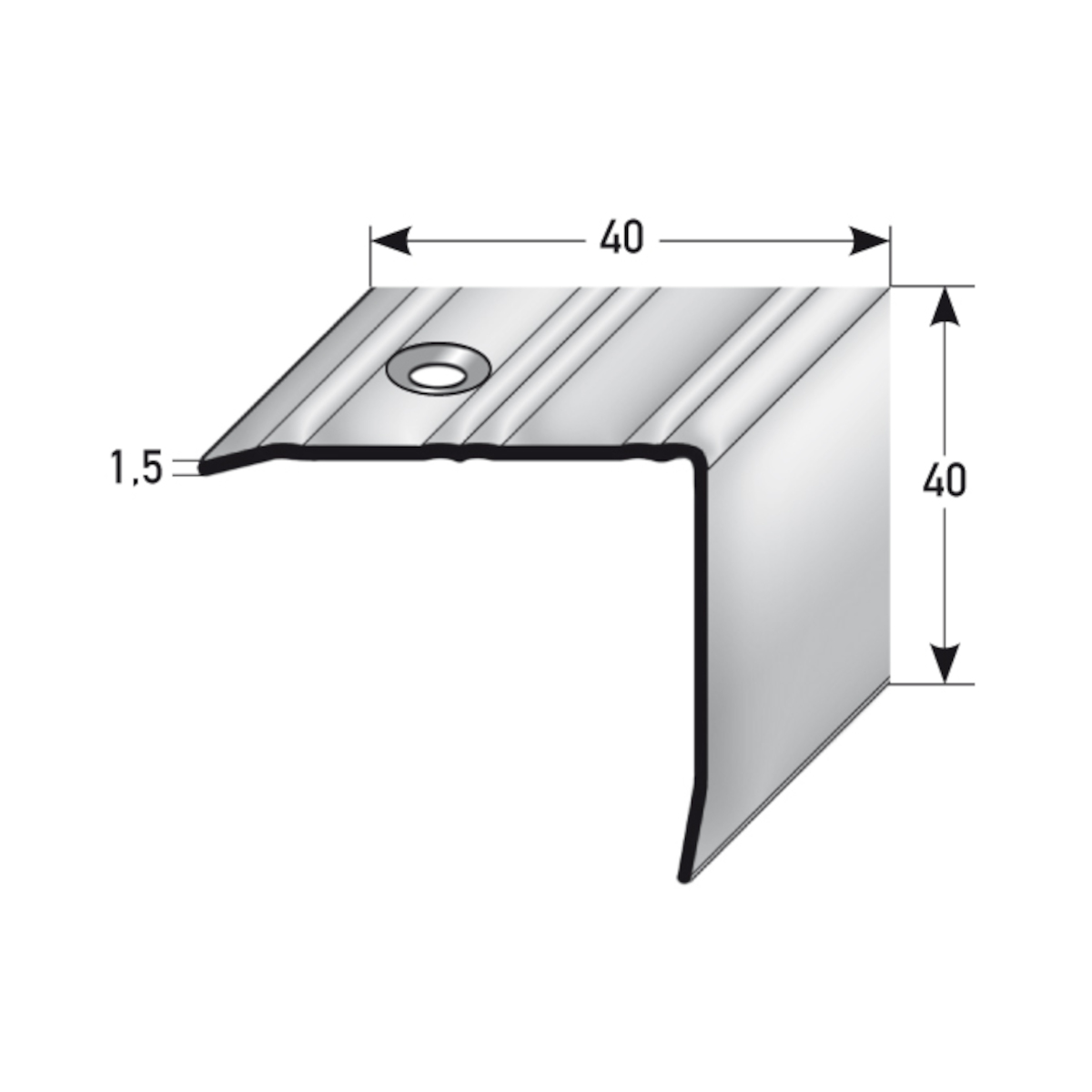 AUER Edelstahl matt Treppenkantenprofil "R10", Typ 201, 40 x 40 x 1,5 mm, 270 cm