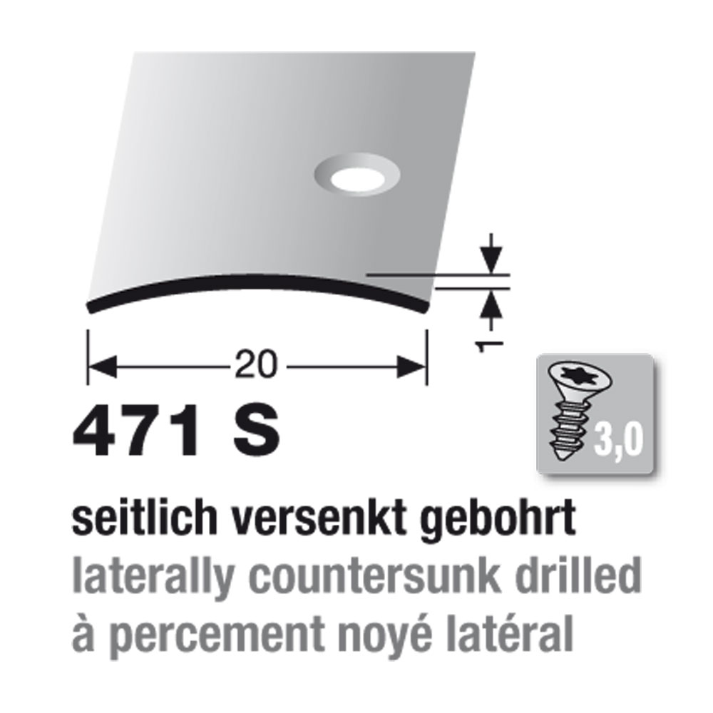 Küberit Übergangsprofil gewölbt, 20 x 1.0 mm, Typ 471 S, 100 cm, edelstahl (F8) Küberit Übergangsprofil gewölbt, 20 x 1.0 mm, Typ 471 S, 100 cm, edelstahl (F8)