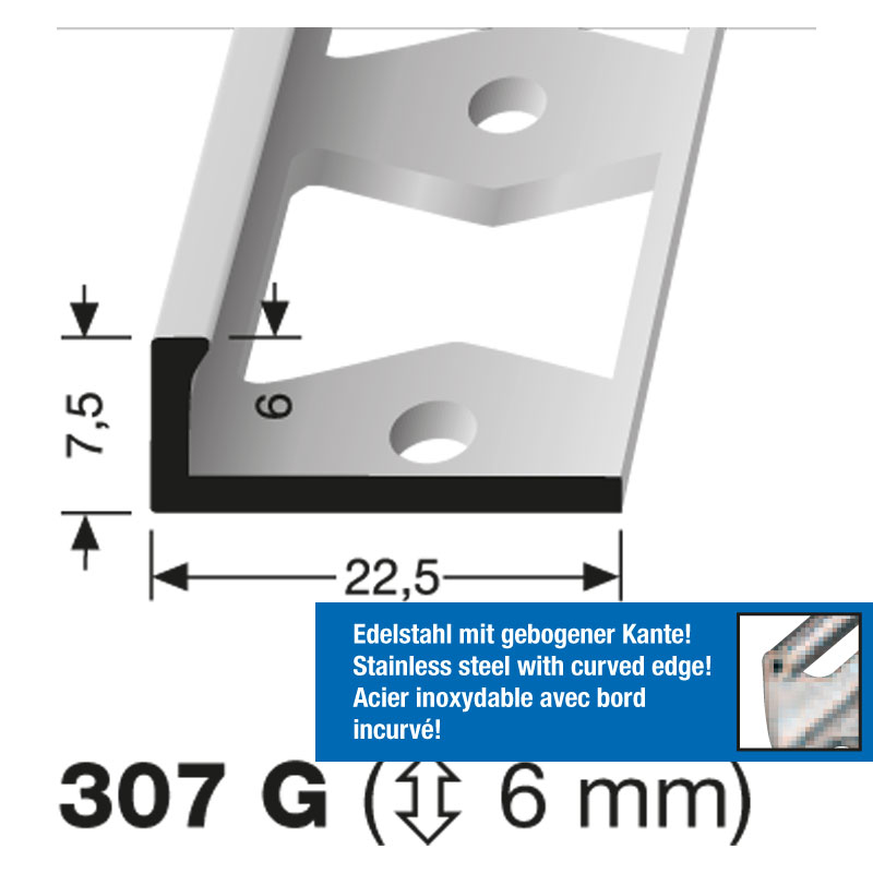 Küberit Fliesenabschlußpofil 6 mm Typ 307 G, 250 cm, silber (F4) Küberit Fliesenabschlußpofil 6 mm Typ 307 G, 250 cm, silber (F4)