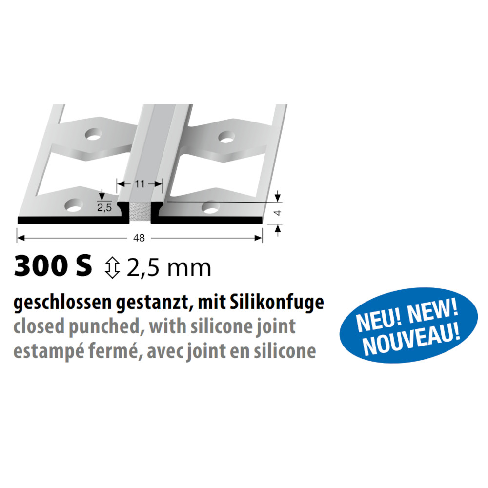 Küberit Alu Dehnungsprofil Typ 300 S, silber, 2,5 mm, grau, 250 cm Küberit Alu Dehnungsprofil Typ 300 S, silber, 2,5 mm, grau, 250 cm