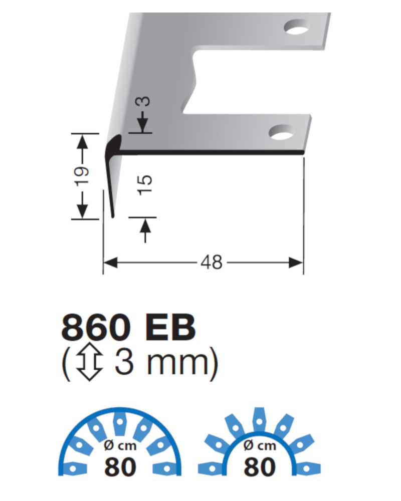 Küberit biegbares Treppenkantenprofil Typ 860 EB 250 cm, silber (F4)