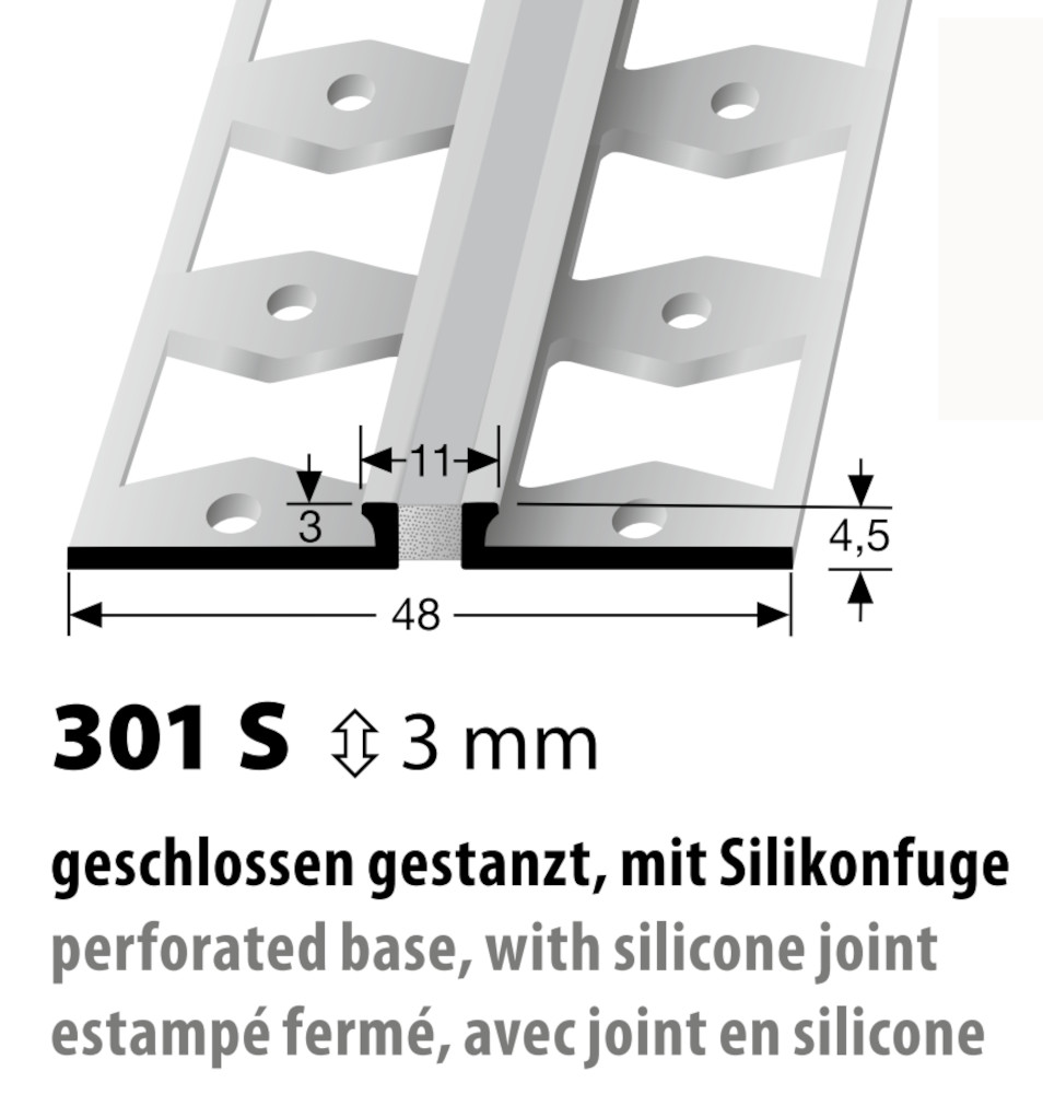 Küberit Alu Dehnungsprofil Typ 301 S, silber, 3 mm, grau, 300 cm Küberit Alu Dehnungsprofil Typ 301 S, silber, 3 mm, grau, 300 cm