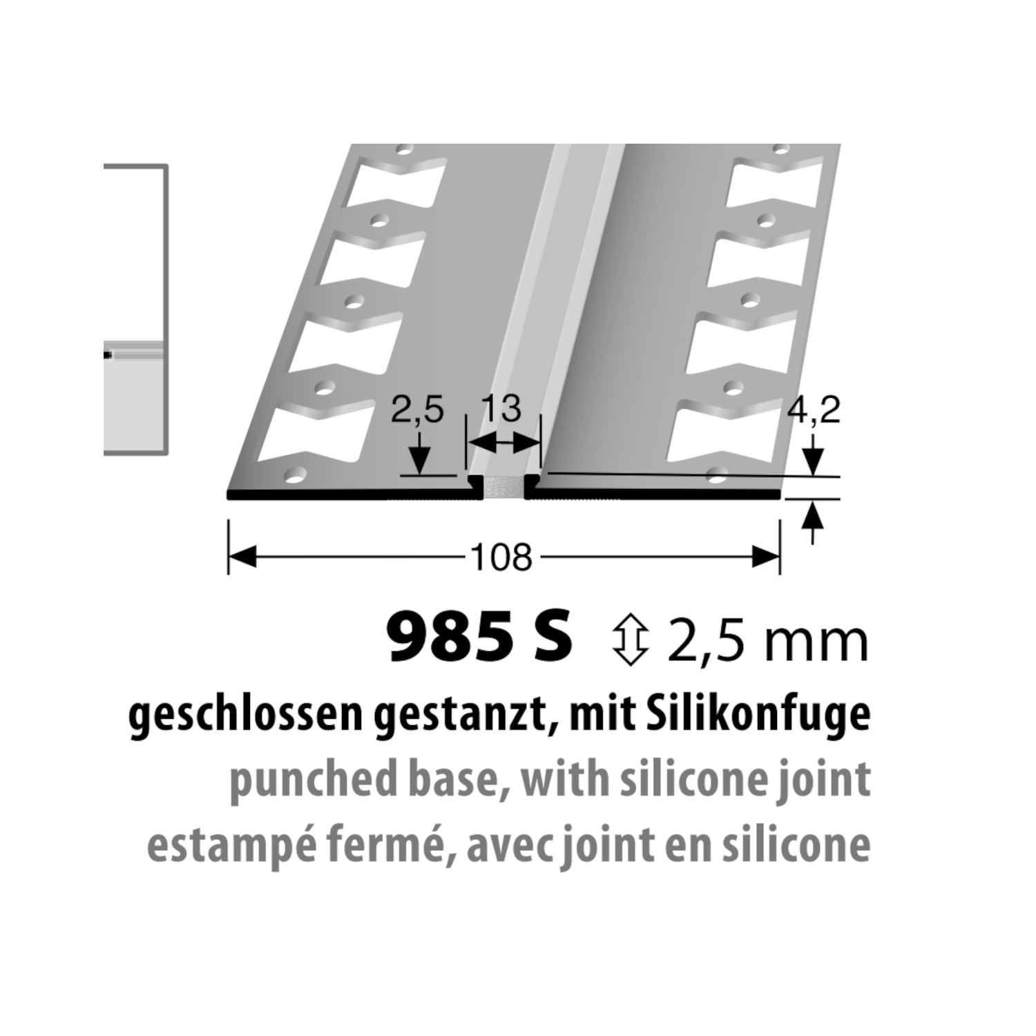 Küberit Alu Dehnungsprofil Typ 985 S, silber, 2,5 mm in verschiedenen Farben Küberit Alu Dehnungsprofil Typ 985 S, silber, 2,5 mm in verschiedenen Farben
