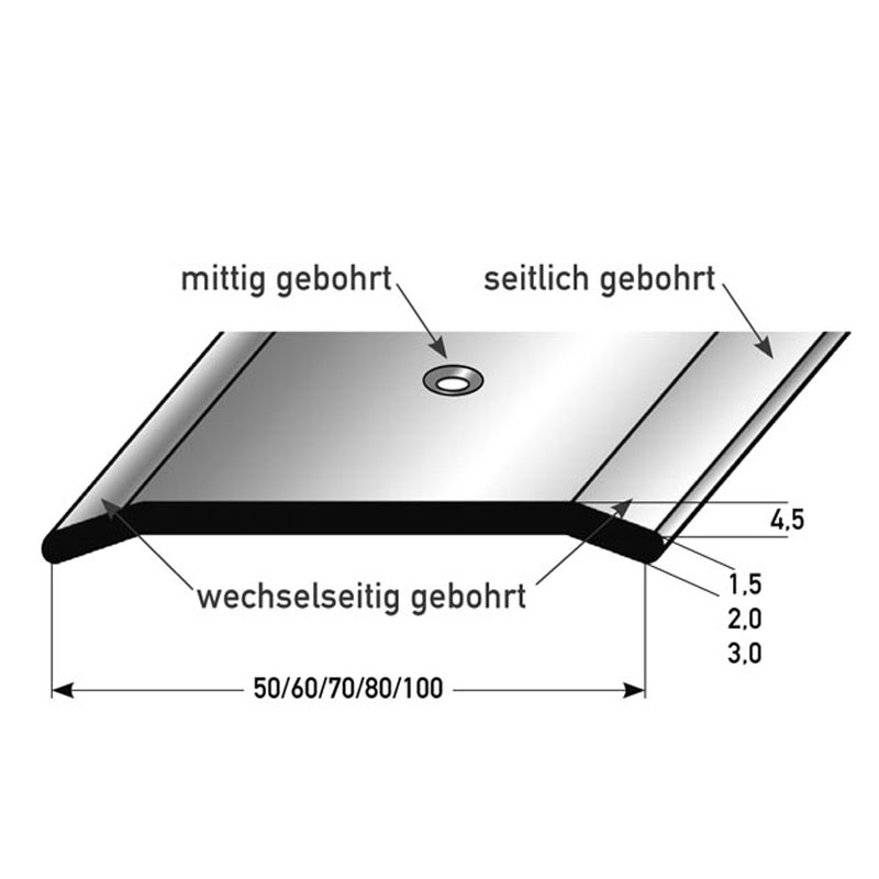 AUER Edelstahl Übergangsprofil Typ 250, 50 x 1,5 mm, mittig gebohrt, 125 cm, matt gebürstet AUER Edelstahl Übergangsprofil Typ 250, 50 x 1,5 mm, mittig gebohrt, 125 cm, matt gebürstet