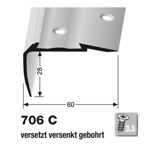 Küberit Alu Sicherheitstreppenkante, 28 x 60 mm, Typ 706C Küberit Alu Sicherheitstreppenkante, 28 x 60 mm, Typ 706C