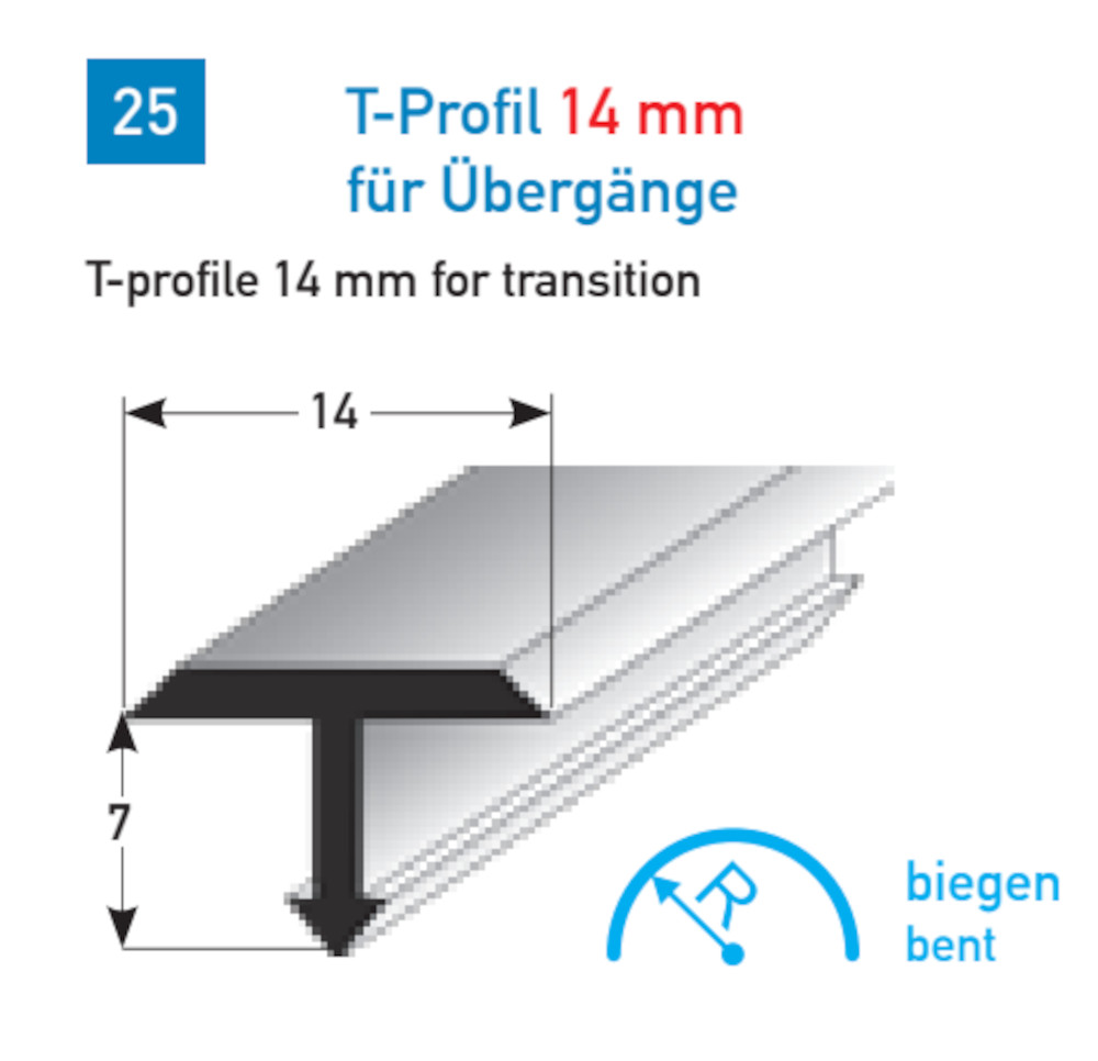 AUER Alu Fußboden T-Profil Typ 25, 14 x 7 mm, 250 cm, silber AUER Alu Fußboden T-Profil Typ 25, 14 x 7 mm, 250 cm, silber