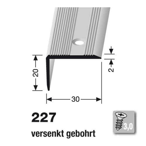 Küberit Winkelprofil 30 x 20 mm Typ 227, 250 cm, poliert (F3)