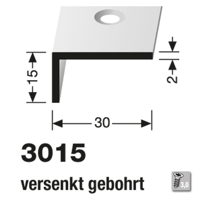 KÜBERIT Winkelprofil Messing poliert 250cm,gebohrt,15x30 mm,( F7)