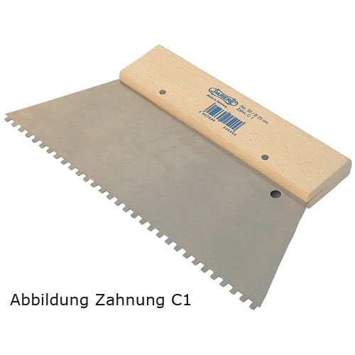 Zahnspachtel 25 cm 130 mm hoch, Zahnung C4 Zahnspachtel 25 cm 130 mm hoch, Zahnung C4