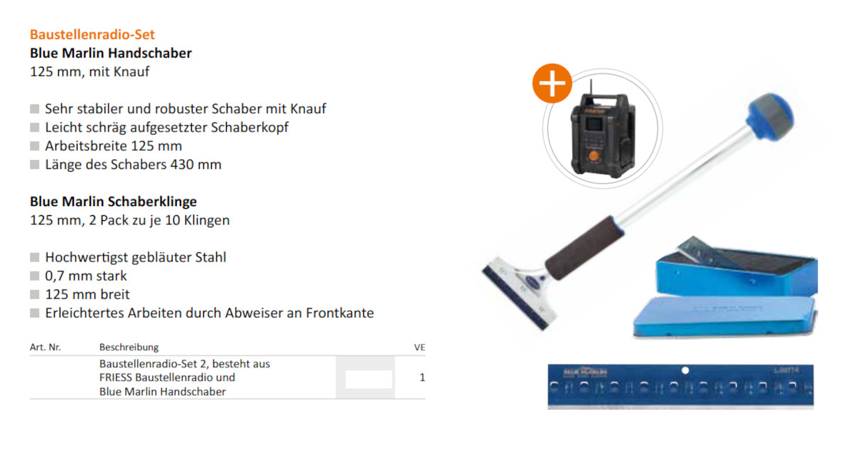 Friess Baustellen - Radio Set, BM Schaber 20 BM Schaberklingen + Radio
