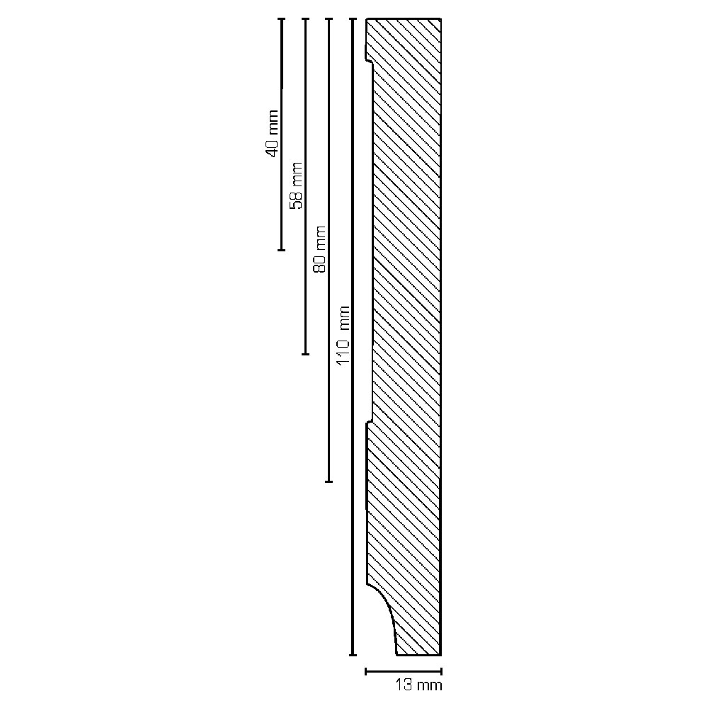 SÜDBROCK MDF Fußleiste rechteckig 250cm Foliert, 13mm stark,110mm hoch SÜDBROCK MDF Fußleiste rechteckig 250cm Foliert, 13mm stark,110mm hoch