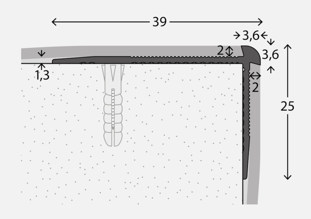 PRINZ Alu Treppenkantenprofil Nr. 286, 2 x 39 x 25 mm