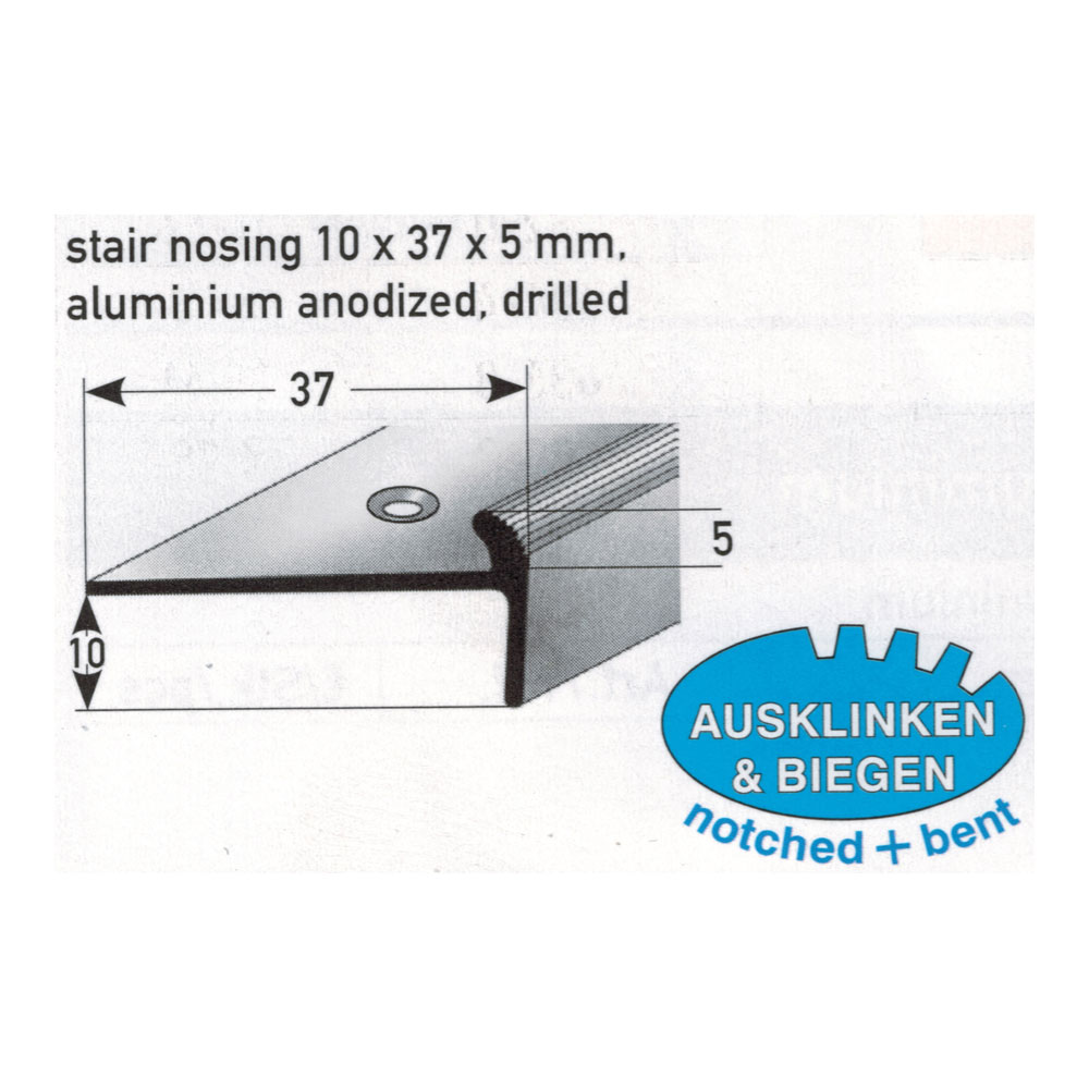 AUER Alu Treppenkantenprofil Typ 334 EB, 10 x 37 x 5 mm, 270 cm, silber AUER Alu Treppenkantenprofil Typ 334 EB, 10 x 37 x 5 mm, 270 cm, silber