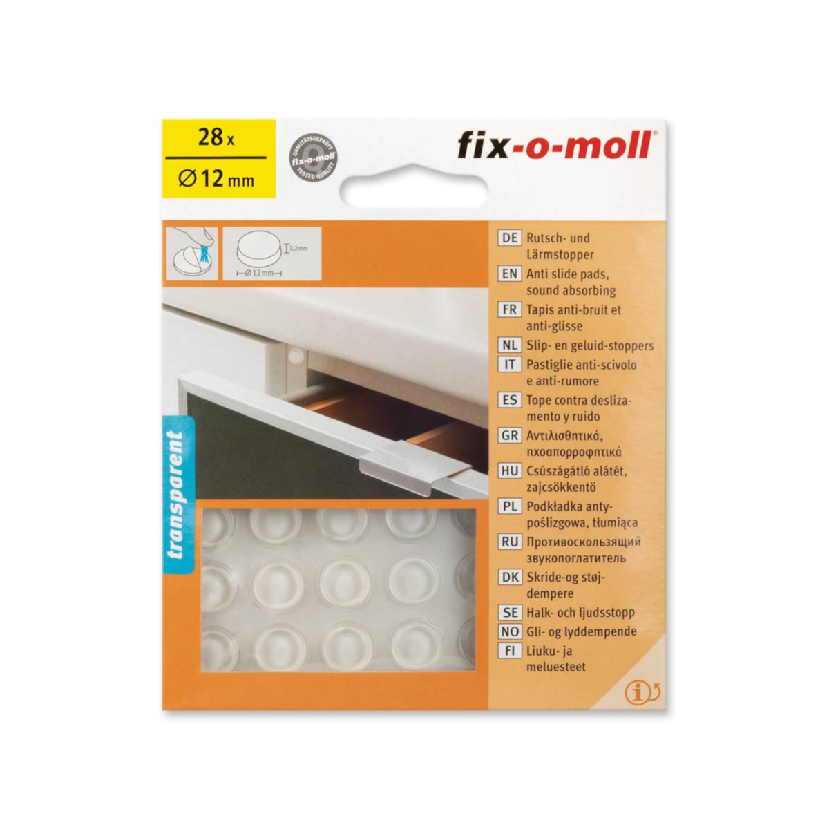 fix-o-moll Rutsch-und Lärmstopper glasklar selbstklebend Ø 12 mm / Höhe 3,2 mm fix-o-moll Rutsch-und Lärmstopper glasklar selbstklebend Ø 12 mm / Höhe 3,2 mm