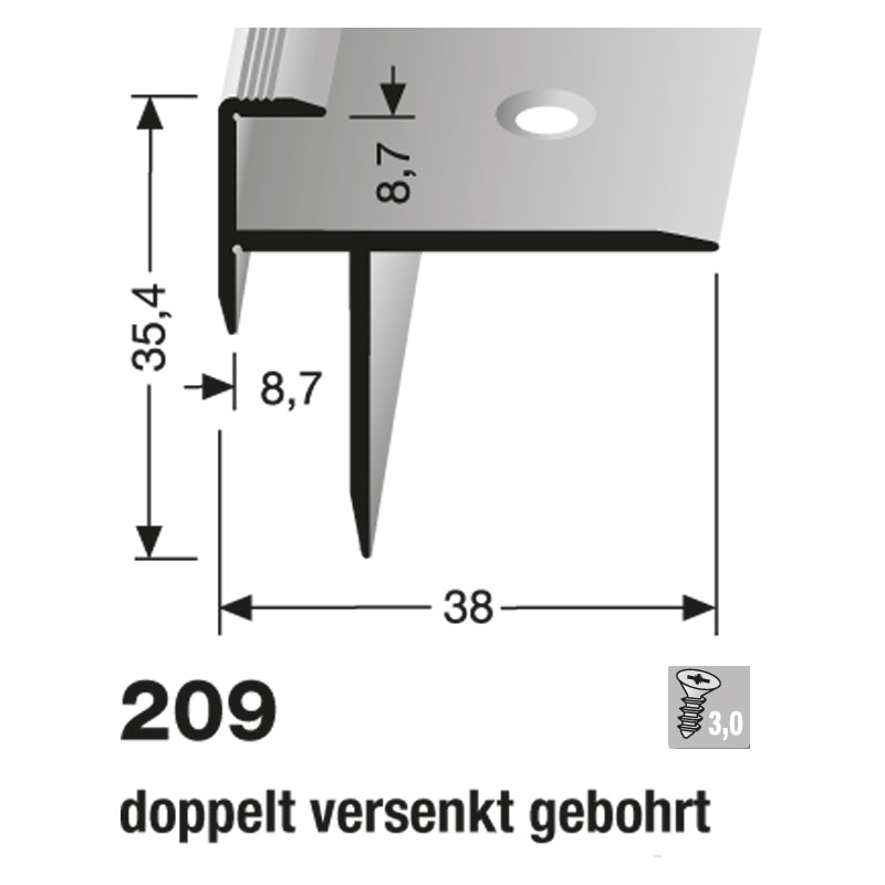 Küberit Alu Treppenkantenprofil Typ 209, 8,7 mm, 100 cm, bronze (F6)
