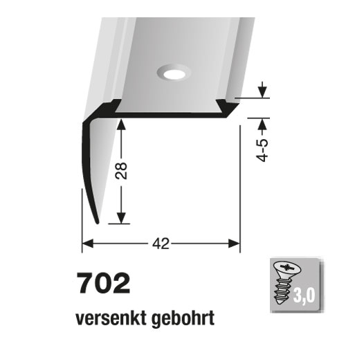 Küberit Alu Kombi-Treppenkante Typ 702, 250 cm, poliert (F3)