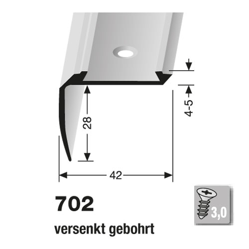 Küberit Alu Kombi-Treppenkante Typ 702, 250 cm, poliert (F3) Küberit Alu Kombi-Treppenkante Typ 702, 250 cm, poliert (F3)