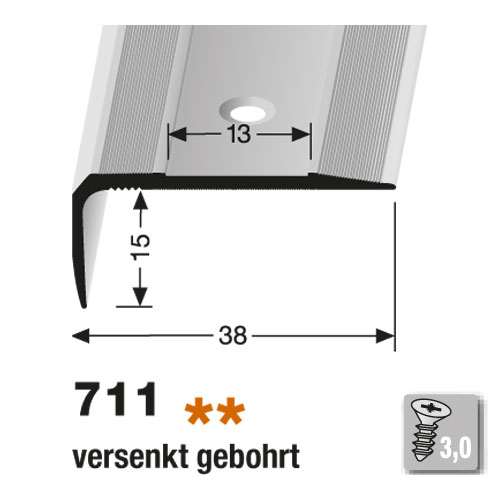 Küberit Treppenkantenprofil Typ 711 38 x 15 mm, 250 cm, silber (F4) Küberit Treppenkantenprofil Typ 711 38 x 15 mm, 250 cm, silber (F4)