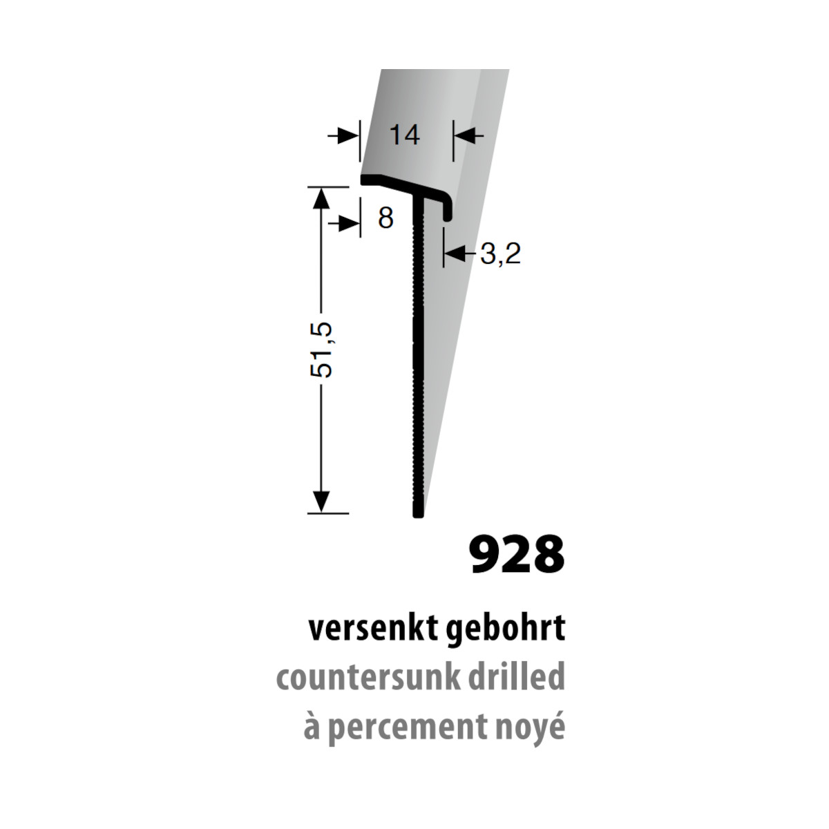 Küberit Alu Fliesenabschluß-Sockelleiste Typ 928, 250 cm, edelstahloptik f.g. (F2G)