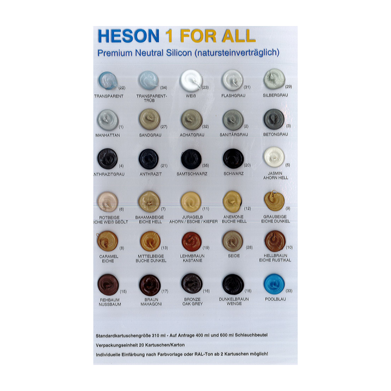 Heson 1 For All Fugenmasse 310 ml Neutral Silikon, natursteinverträglich, Manhattan (1)