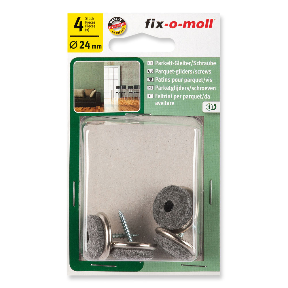 fix-o-moll Parkett Gleiter zum Schrauben Ø 24 mm. 1 VE = 4 Stück fix-o-moll Parkett Gleiter zum Schrauben Ø 24 mm. 1 VE = 4 Stück