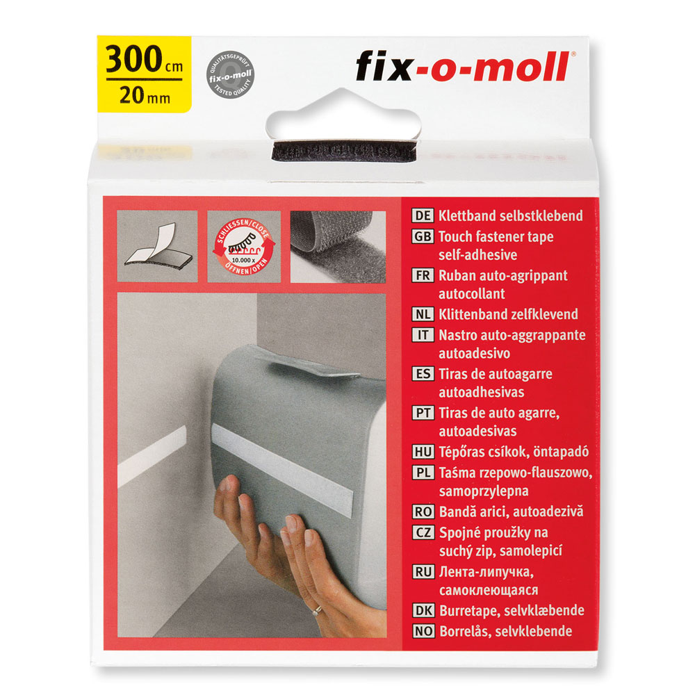 fix-o-moll Klettband selbstklebend 20 mm x 300 cm - schwarz