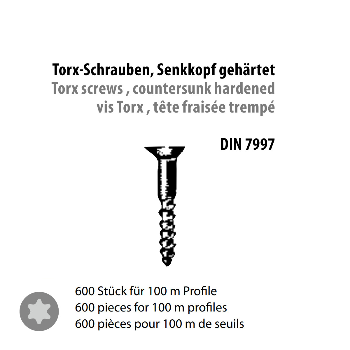 Küberit Torxschraube verzinkt 3.0 x 30 mm Senkkopf gehärtet, 200 St.