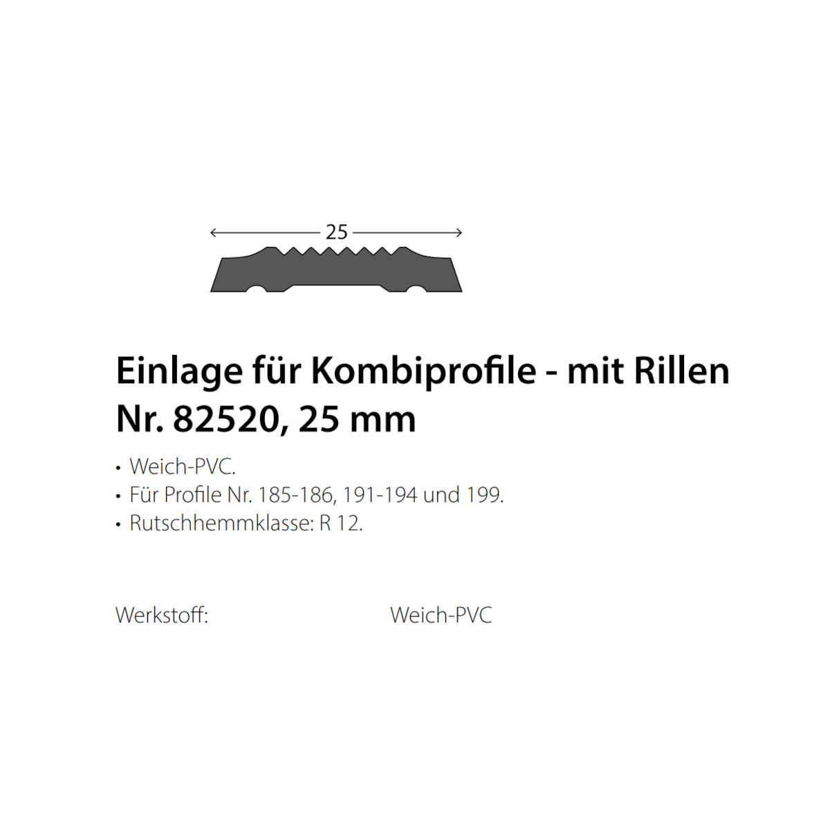 PRINZ PVC Einlage Nr. 825 für Kombiprofile, gerillt in verschiedenen Farben