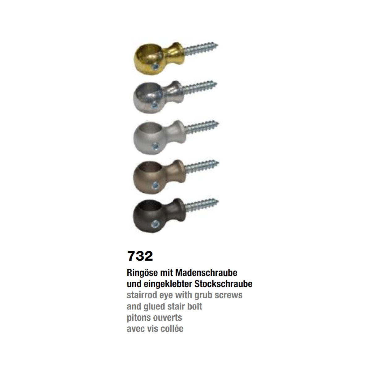 Küberit Treppenstangenringöse Typ 732 mit eingeklebter Stockschraube, 11 mm, Mess. matt vernickelt (F72) Küberit Treppenstangenringöse Typ 732 mit eingeklebter Stockschraube, 11 mm, Mess. matt vernickelt (F72)