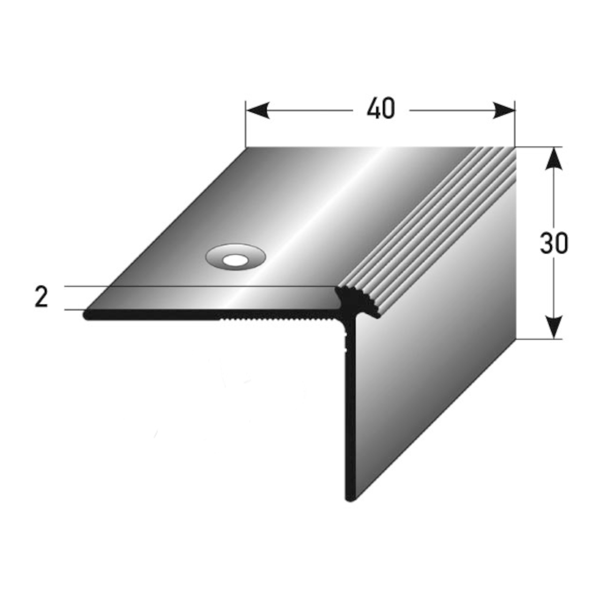 AUER Alu Treppenkantenprofil Typ 264, 30 x 40 x 2 mm, 100 cm, silber