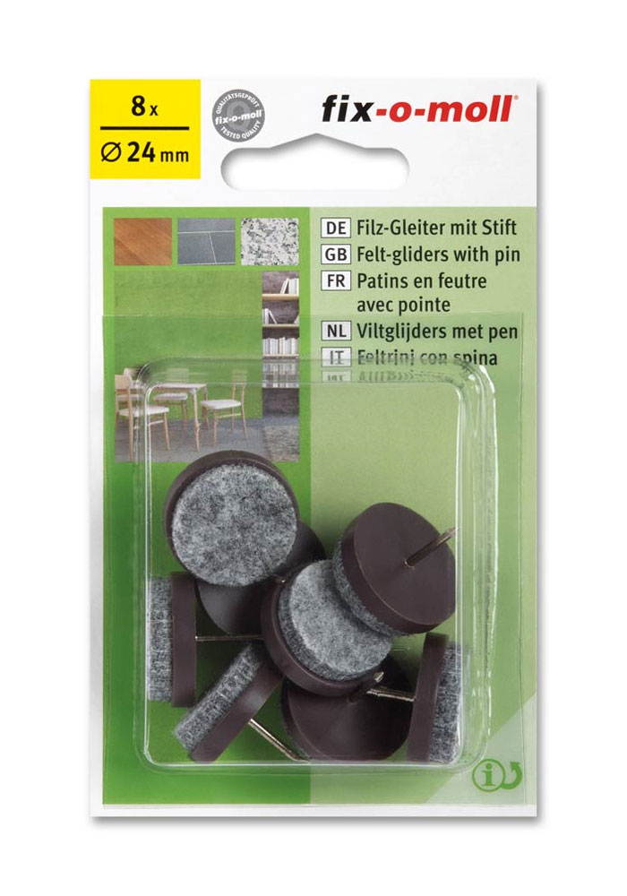 fix-o-moll Filzgleiter mit Stift rund Ø 24 mm, braun, VE = 8 Filzgleiter fix-o-moll Filzgleiter mit Stift rund Ø 24 mm, braun, VE = 8 Filzgleiter