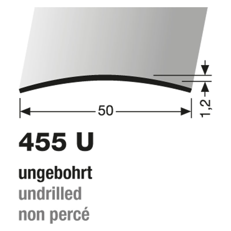 Küberit Übergangsprofil gewölbt 50 x 1.0 mm, Typ 455 U, 100 cm, edelstahl poliert (F8) Küberit Übergangsprofil gewölbt 50 x 1.0 mm, Typ 455 U, 100 cm, edelstahl poliert (F8)
