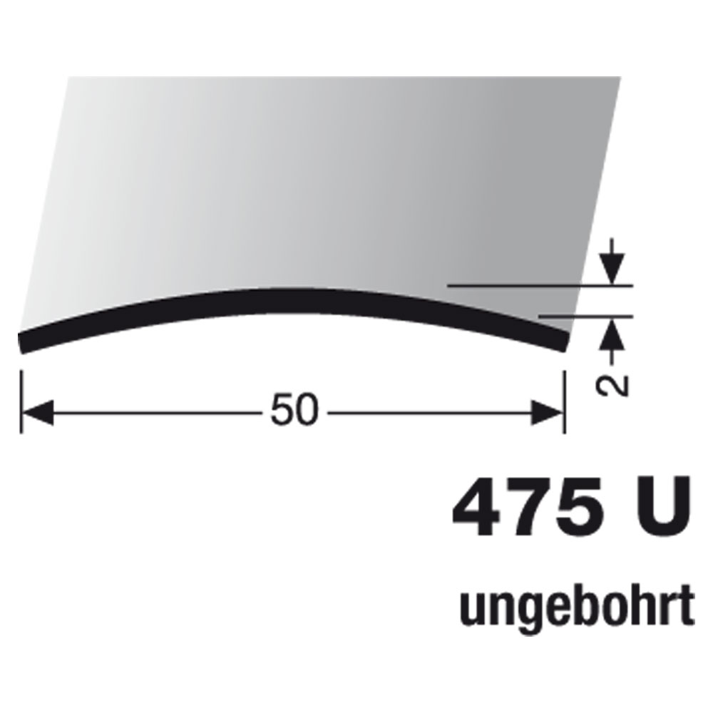 Küberit Übergangsschiene 2,0 x 50 mm, Typ 475 U, 270 cm, edelstahl poliert (F8)