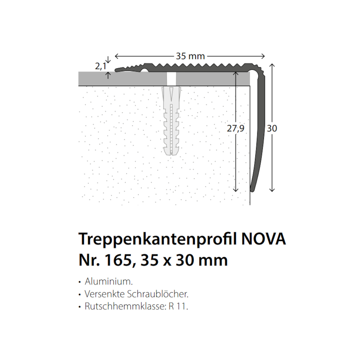 PRINZ Alu Treppenkantenprofil ´Nova´ 35 x 30 mm in verschiedenen Farben