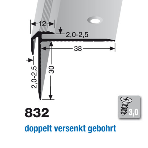 Küberit Alu Treppenkantenprofil Typ 832, 250 cm, bronze (F6)