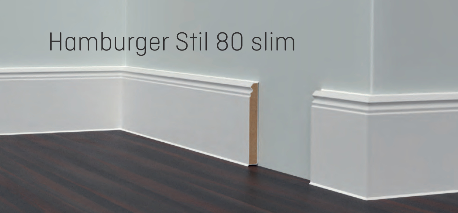 Döllken "Hamburger Stil 80" SLIM 13 x 80 mm, HDF-Kern PVC ummantelt, 250 cm, weiß RAL 9016 (1408)