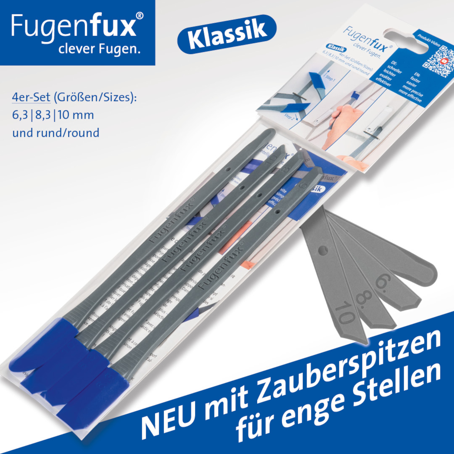 KLASSIK FUGENFUX® – Fugenabzieher 4er-Set in den Größen 6,3 mm, 8,3 mm, 10 mm und rund KLASSIK FUGENFUX® – Fugenabzieher 4er-Set in den Größen 6,3 mm, 8,3 mm, 10 mm und rund