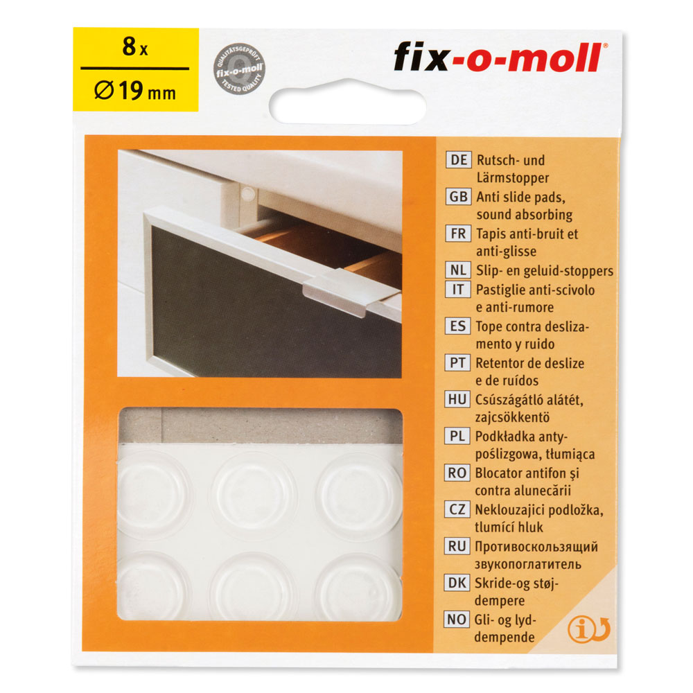 fix-o-moll Rutschstopper und Lärmstopper Ø 19 mm x 1,9 mm, 1 VE = 8 Stück fix-o-moll Rutschstopper und Lärmstopper Ø 19 mm x 1,9 mm, 1 VE = 8 Stück