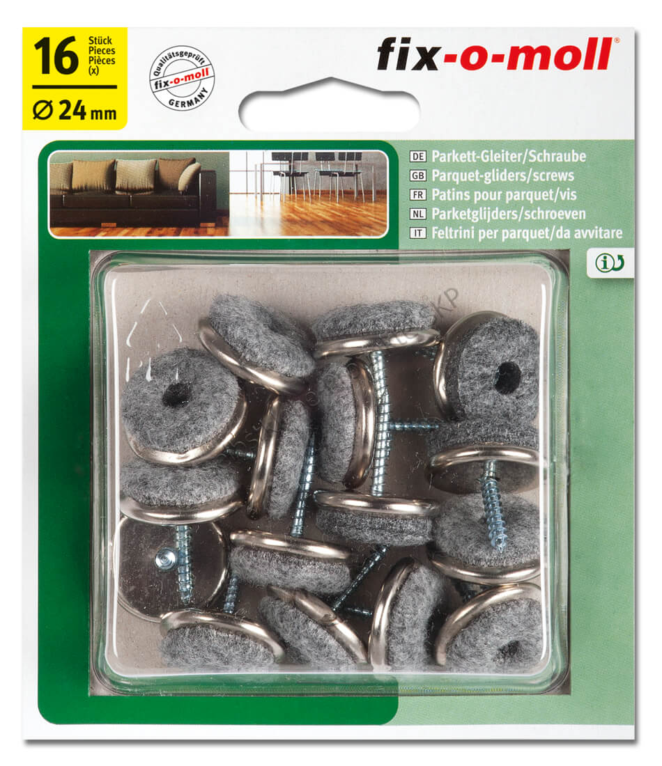 fix-o-moll Parkett Gleiter zum Schrauben Ø 24 mm. 1 VE = 16 Stück fix-o-moll Parkett Gleiter zum Schrauben Ø 24 mm. 1 VE = 16 Stück