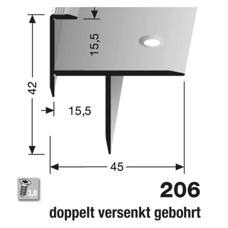 Küberit Alu Treppenkantenprofil Typ 206, 15,5 mm, 300 cm, bronze (F6) Küberit Alu Treppenkantenprofil Typ 206, 15,5 mm, 300 cm, bronze (F6)