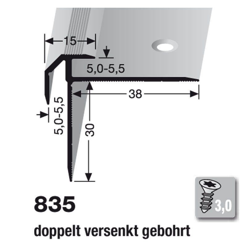 Küberit Alu Treppenkantenprofil Typ 835, 250 cm, edelstahloptik (F2) Küberit Alu Treppenkantenprofil Typ 835, 250 cm, edelstahloptik (F2)