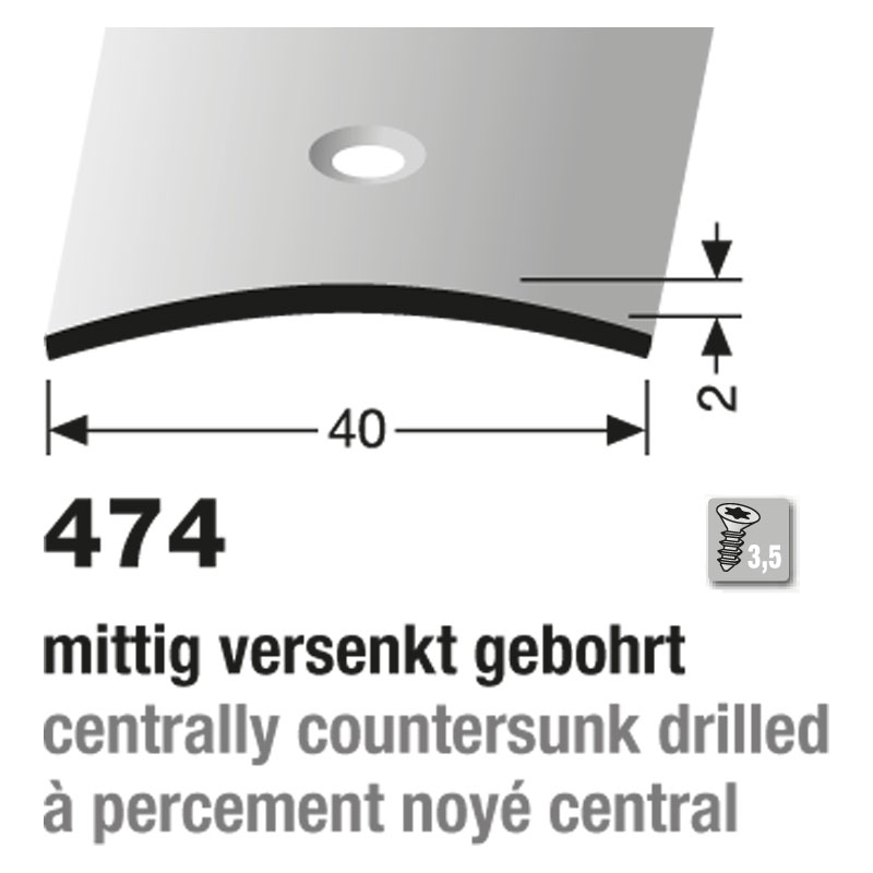 Küberit Übergangsprofil gewölbt Typ 474, 270 cm, edelstahl poliert (F8)