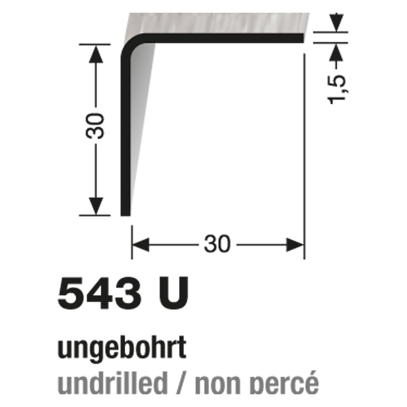 Küberit Winkel Typ 543 U, 250 cm, edelstahl fein gebürstet (F8G)