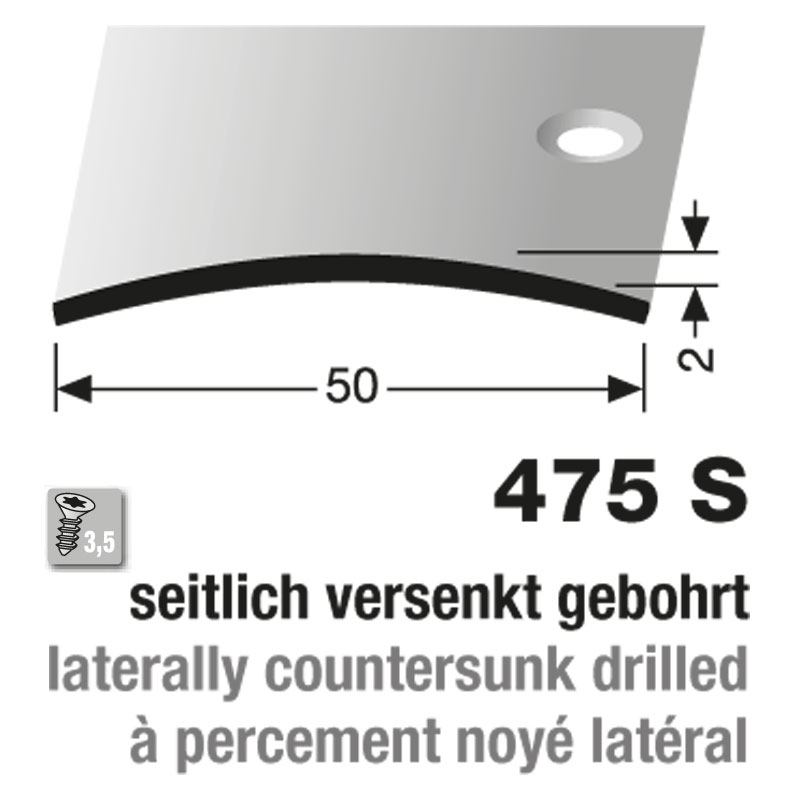 Küberit Übergangsschiene 2,0 x 50 mm, Typ 475 S, edelstahl poliert (F8)