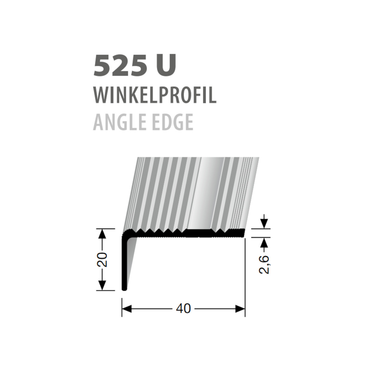 Küberit Alu Winkelprofil 20 x 40 mm, Typ 525, ungebohrt Küberit Alu Winkelprofil 20 x 40 mm, Typ 525, ungebohrt
