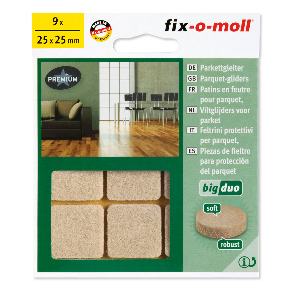 fix-o-moll Big-Duo Parkett-Gleiter SK natur.25x25mm.H 4.5 .9 St/Krt fix-o-moll Big-Duo Parkett-Gleiter SK natur.25x25mm.H 4.5 .9 St/Krt