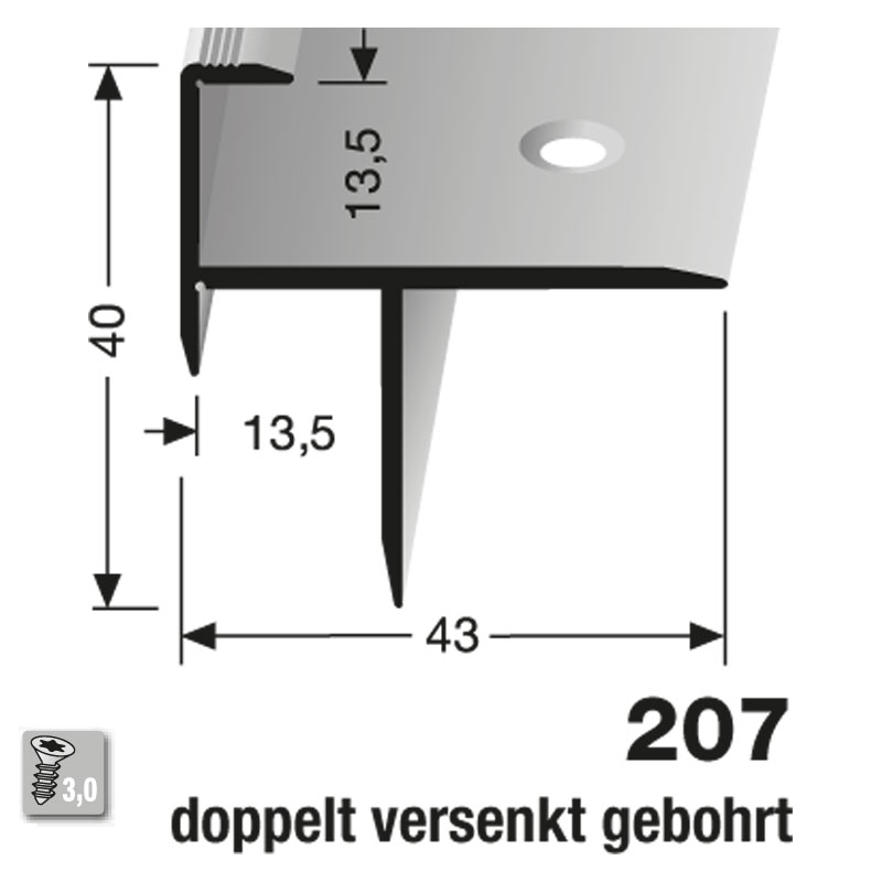 Küberit Alu Treppenkantenprofil Typ 207, 13,5 mm, 100 cm, edelstahloptik (F2) Küberit Alu Treppenkantenprofil Typ 207, 13,5 mm, 100 cm, edelstahloptik (F2)
